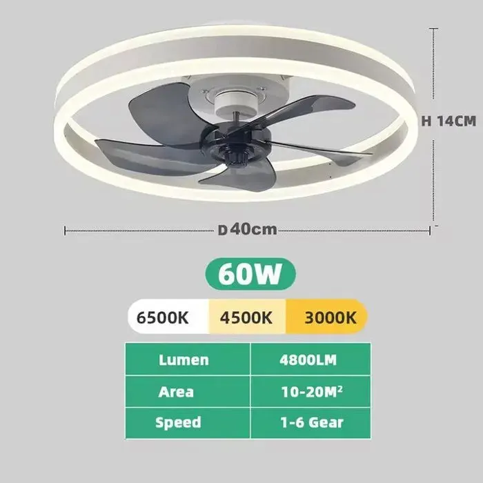 Ventilateur Plafonnier LED 40cm BlancVentilateurs APP Intelligent 6 Vitesses 3 Couleurs Lumière Minuterie 10-20㎡ Salon Chambre