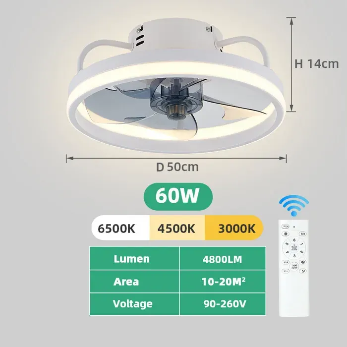 Ventilateur Plafonnier LED 50cm Ventilateur plafond Silencieux Ventilateur avec Lumière 3 Couleurs Dimmable 6 Vitesses
