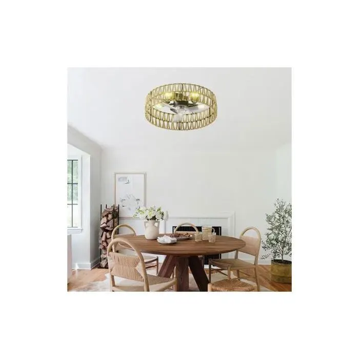 Ventilateur Plafonnier LED avec Télécommande de Plafond Extra Plat 3 Pales 5 Lampes E27 Design Compact à Faible