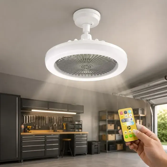 Ventilateur Plafonnier LED E27 25cm Télécommande 3 Couleurs Lumière Dimmable Gris Encastré