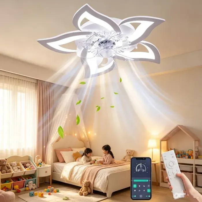 Ventilateur Plafonnier LED télécommande 6 Vitesse Fan 3 couleurs minuterie 69CM/50W Silencieux Ventilateur de plafond blanc