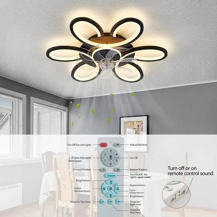 Ventilateur Plafonnier Ultraplat 25 APP Télécommande Gradation Continue 7 Pales Moteur Réversible Silencieux Chambre Cuisine Noir