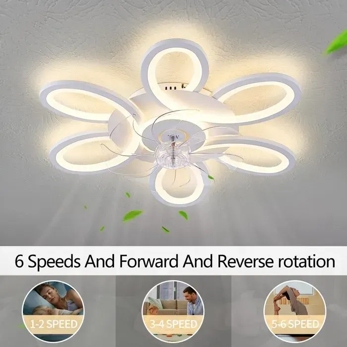 Ventilateur Plafonnier Ultraplat 25 APP Télécommande Gradation Continue 7 Pales Moteur Réversible Silencieux Chambre Cuisine Blanc