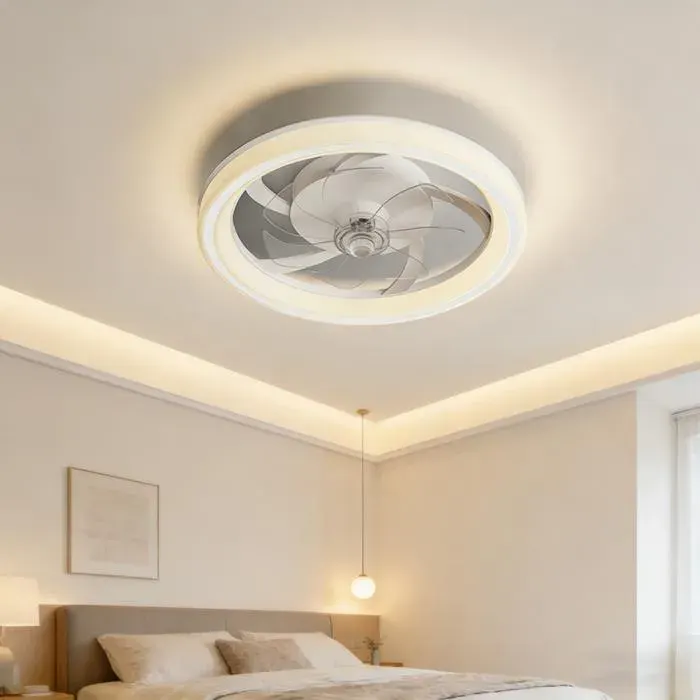 Ventilateur plafonnier Ventilateur de plafond LED télécommande vitesse du vent à 6 niveaux salon et chambre-48CM-Blanc