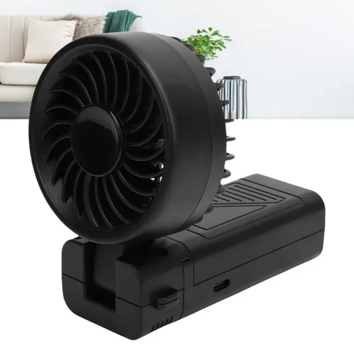 Ventilateur pliable 5200 mAh – 6 vitesses détachable – noir – pour maison bureau camping