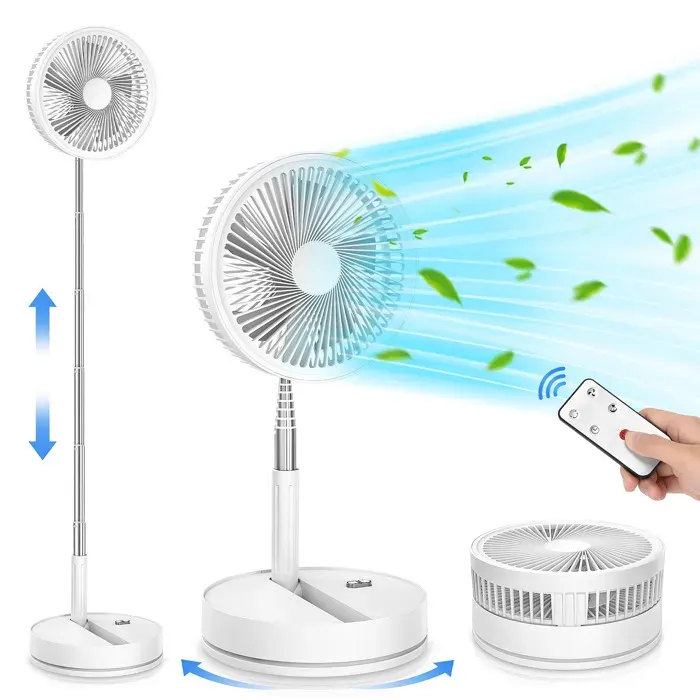 Ventilateur Pliable Blanc Télescopique Sans Fil avec Télécommande Ventilateur Portable Oscillant Silencieux Rechargeable — coloris Blanche