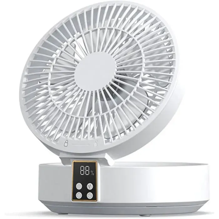 Ventilateur pliable : veilleuse + télécommande 3 vitesses silencieuses fixation murale/bureau chambre salon cuisine (blanc)
