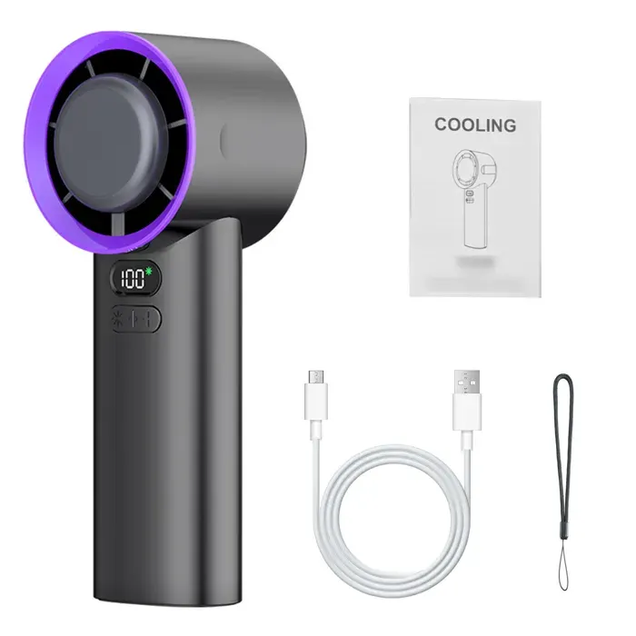 Ventilateur Portable 100 Vitesses avec Écran LCD Mini Ventilateur à Main 4000mAh Vent 10m/s Refroidissement Céramique Black