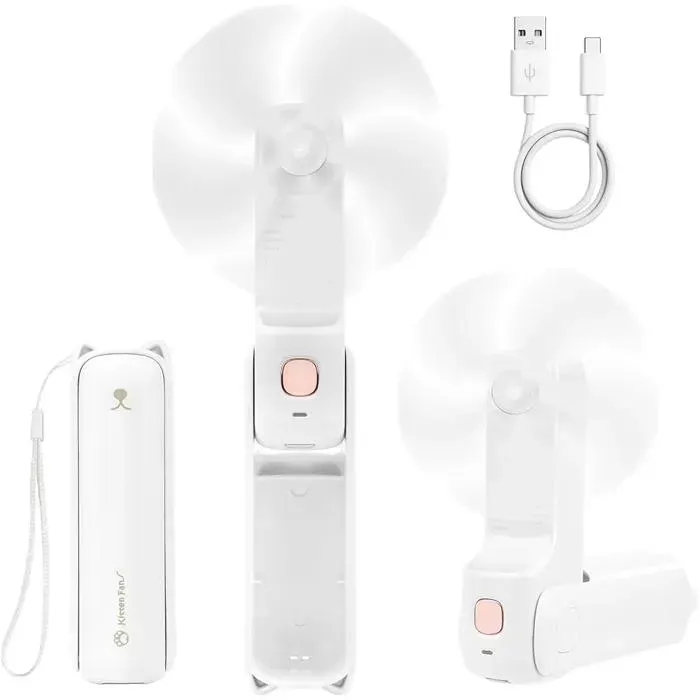 Ventilateur portable 3 en 1 – 2000 mAh USB-C power bank lampe poche 3 vitesses pliable – camping bureau