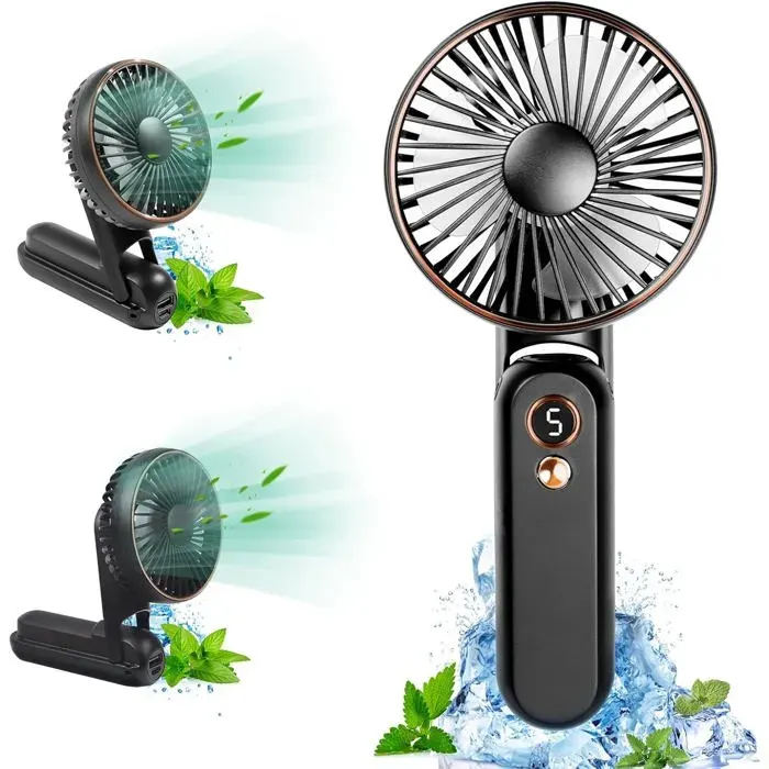 Ventilateur Portable 3500mAh RechargeableVentilateur de Poche avec Affichage Numérique (Noir)