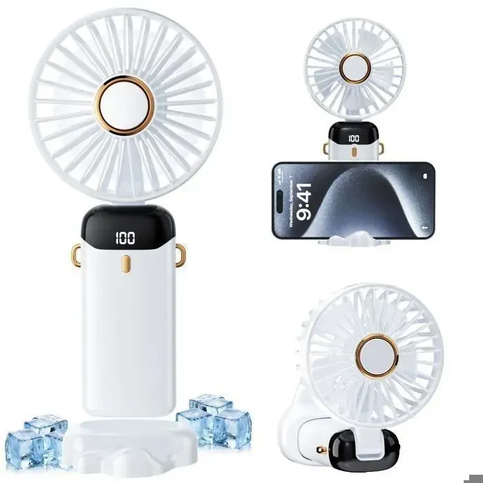 Ventilateur portable 5 en 1 - Blanc - 2500 mAh - 5 vitesses - Pliable - Silencieux