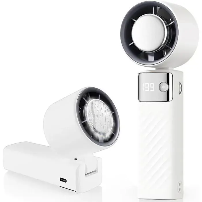 Ventilateur Portable 5000mah 1-199 vitesses avec Écran LED2 mode glace et normal Silencieux Ventilateur RefroidissementBlanc