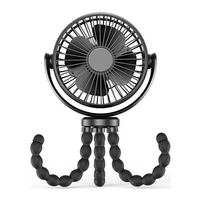 Ventilateur portable – 5200mAh trépied flexible 360° – pour poussette et camping – Noir
