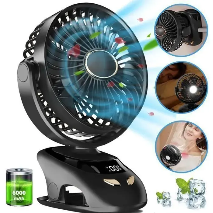 Ventilateur Portable 6000mAh 5 Vitesses de Vent Autonomie 7-24 Heures Ventilateur de Bureau Aromathérapie Externe et Veilleuse .