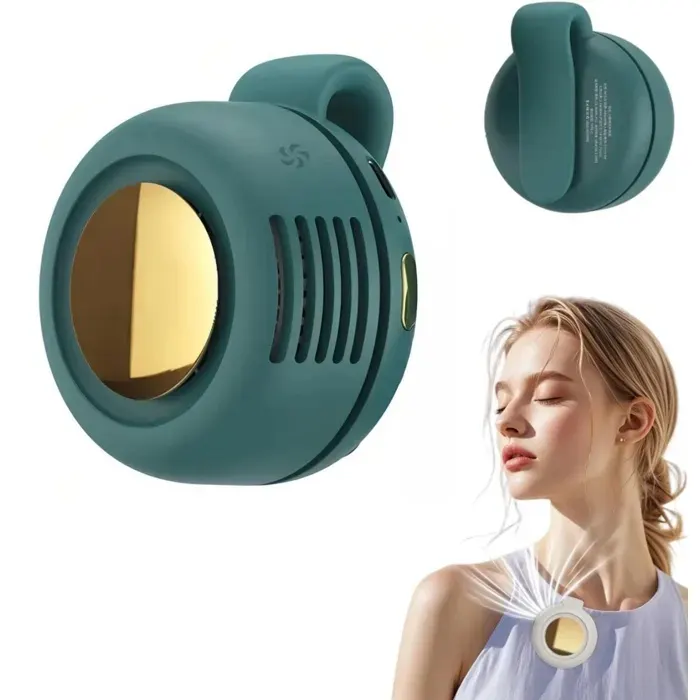Ventilateur Portable à Clip pour Taille et Cou Mains Libres Silencieux 3 Vitesses Rotation à 360° Rechargeable par USB Vert