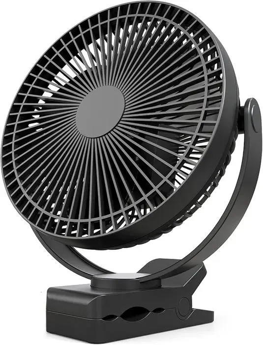 Ventilateur portable à clip rechargeable alimenté par batterie pour camping voiturette de golf maison bureau noir