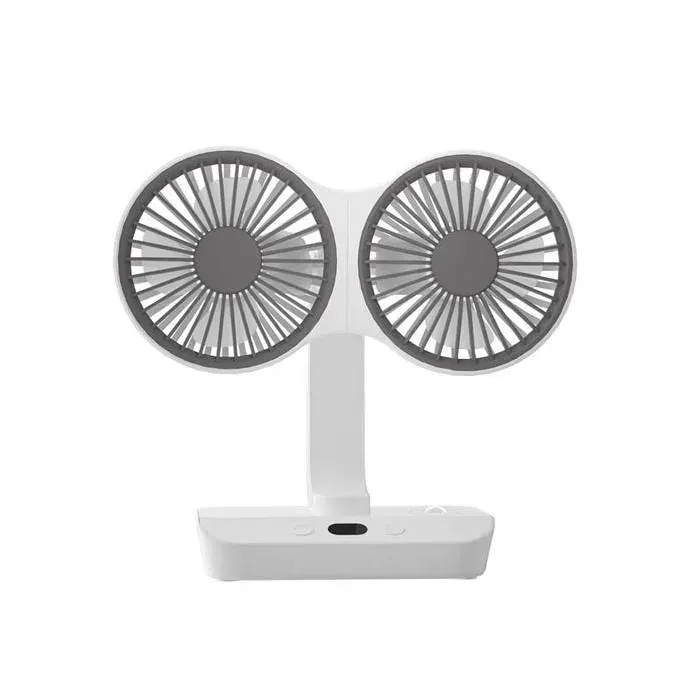Ventilateur portable à double tête - ventilateur de bureau - rechargeable par USB - 4 vitesses de ventilation et rotation à 360°.