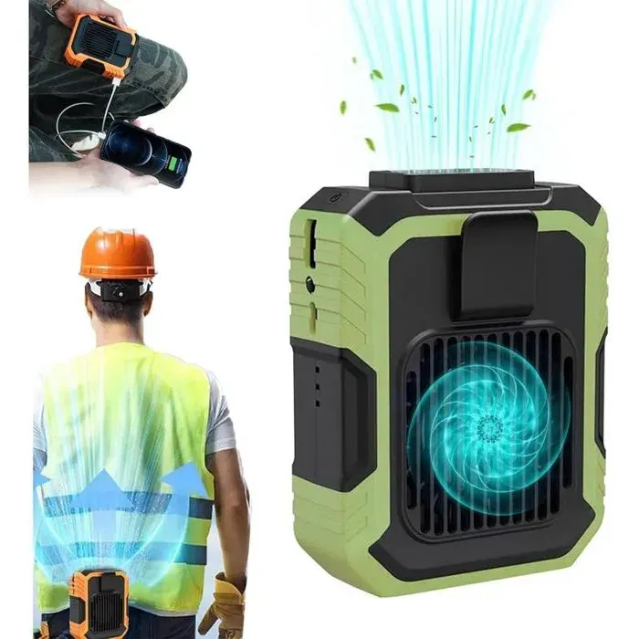 Ventilateur Portable à la Taille 2-en-1 avec Batterie Externe Turbo Puissant Support Bureau Refroidissement Nomade pour Extérieur