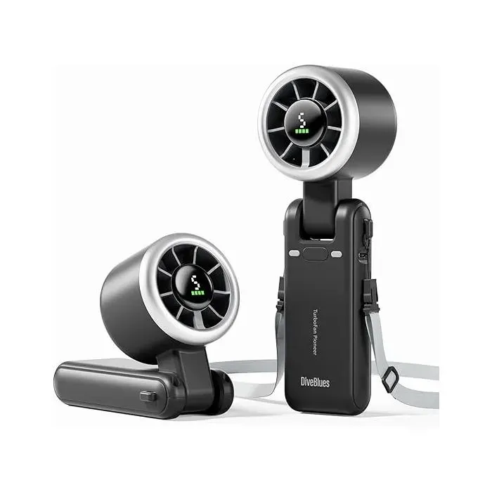 Ventilateur Portable à Main – Ultra Rapide 10 m/s 5 Vitesses 4000 mAh 12 h Turbo – Extérieur Voyage Bureau – Noir
