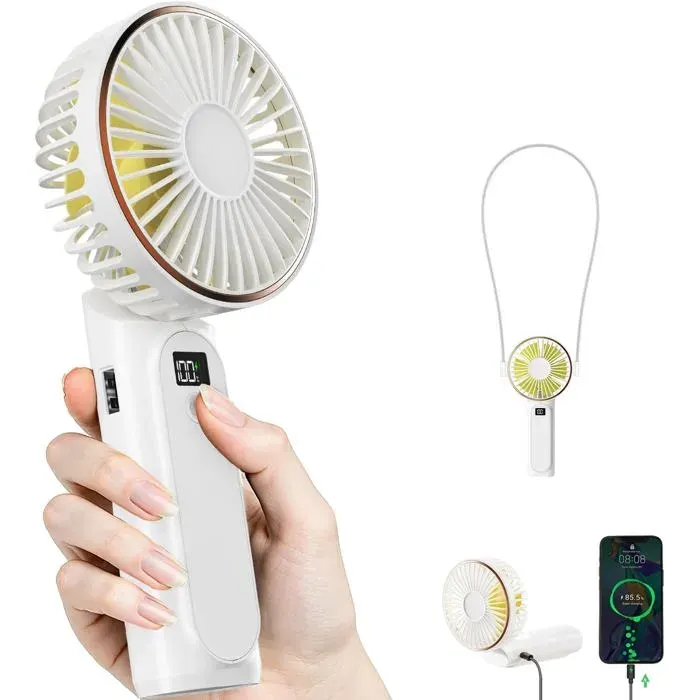 Ventilateur portable à main ventilateur rechargeable 4000mAh réglable à 180° 6 vitessesblanc