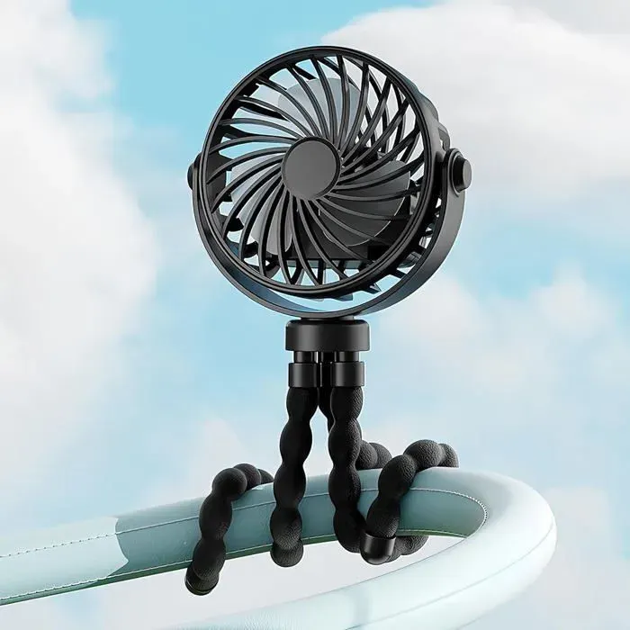 Ventilateur portable à pince - HAWUJ - rechargeable 3 vitesses rotation 360° noir - bureau