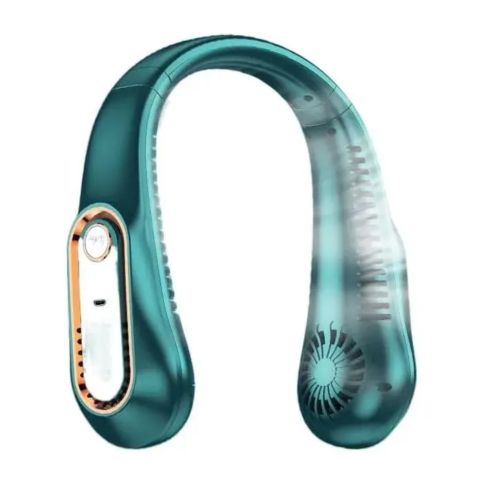 Ventilateur portable à porter autour du cou 5 vitesses refroidissement à 360° écran LED unisexe rechargeable (vert)