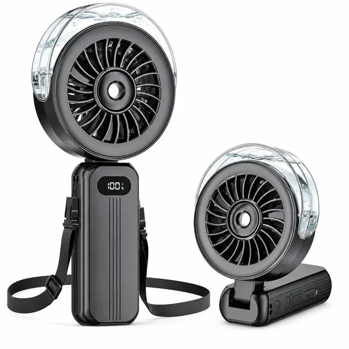 Ventilateur portable avec brumisateur - MIRELUXE TRADE - Mini - Batterie 6000 mAh - 3 en 1 LED - 4 vitesses — coloris Noire