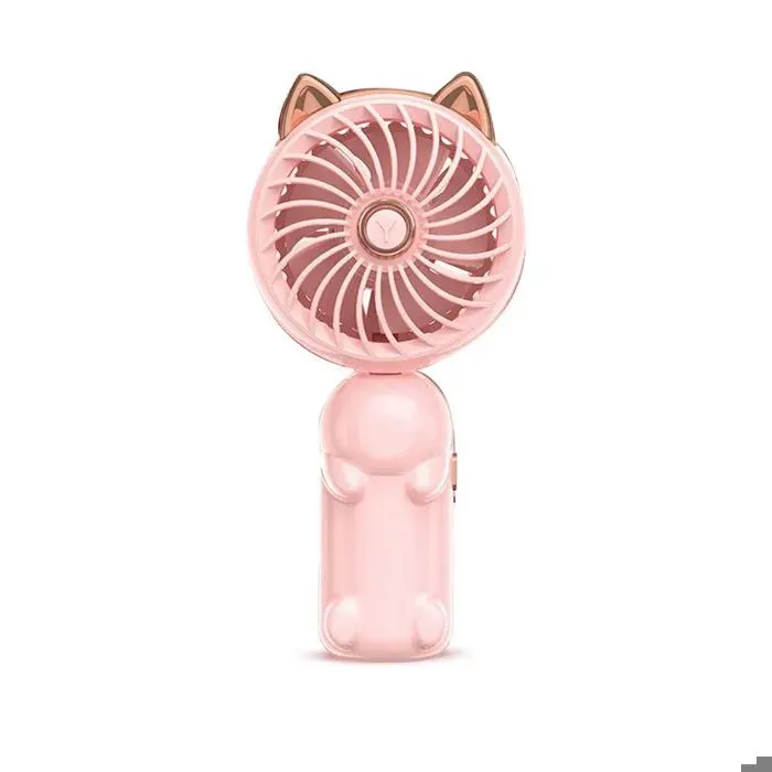 Ventilateur Portable avec Oreilles de Chat Mini Ventilateur avec Batterie Rechargeable USB Petit Ventilateur Pliable (Rose)