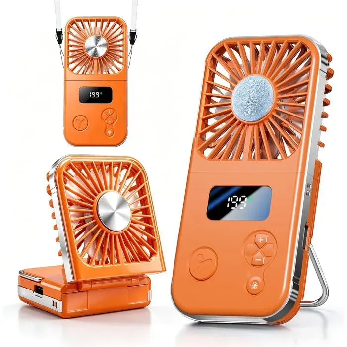 Ventilateur Portable Avec Plaque FroidePliableRechargeable Par Usb5 Niveaux De VitesseVentilateur De Cou Et De TableAvec Fonc