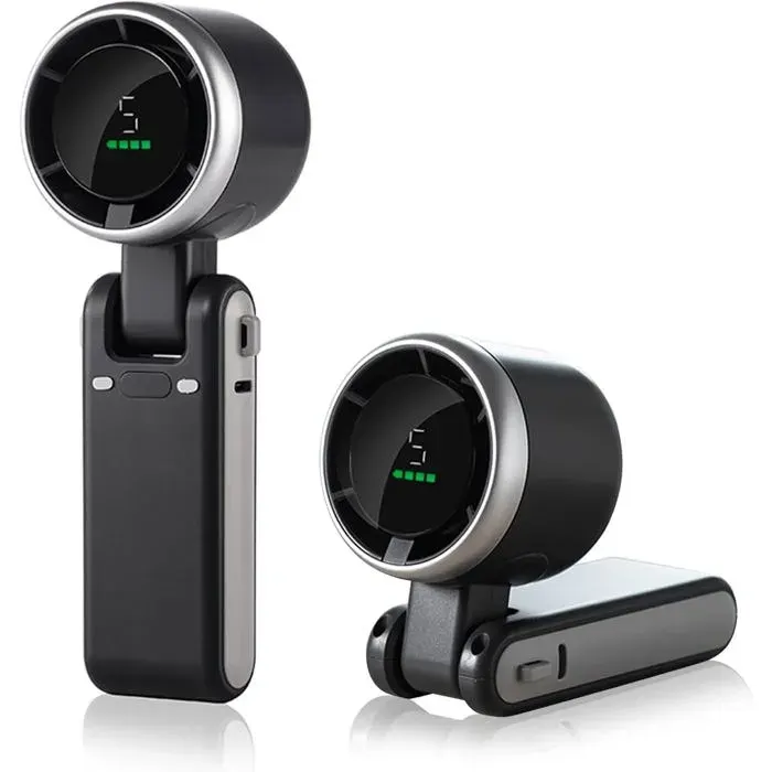Ventilateur portable batterie rechargeable 3600 mAh mini ventilateur 3 en 1 pliable à 180° 5 vitesses de ventilation noir.