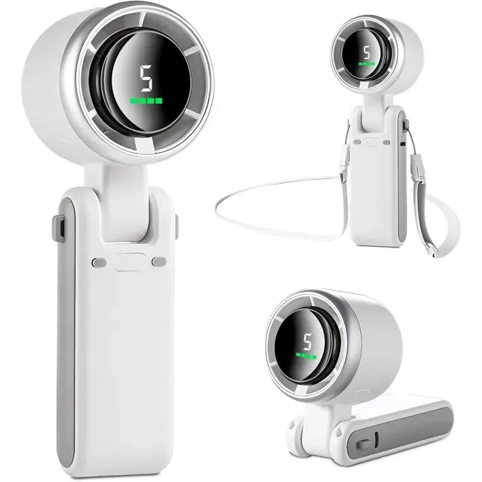 Ventilateur Portable - Blanc - 5 Vitesses - 6000mAh - 12 Heures dAutonomie - Moteur Sans Balais