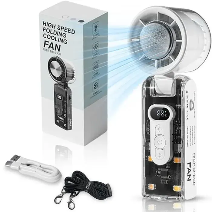 Ventilateur portable blanc pliable avec écran LCD LED USB rechargeable 3600mAh silencieux pour bureau voyage été