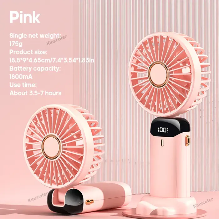 Ventilateur portable Bounty© de poche 1800mA mini ventilateur réglable en 5 vitesses pliable à 90° ROSE