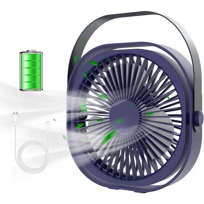 Ventilateur portable carré - RUMOCOVO - 4000mAh Chargement USB - 3 Vitesses Silencieuses - Bleu