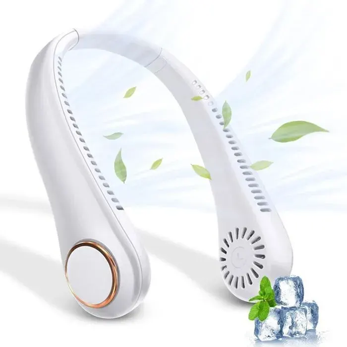 Ventilateur Portable Cou Sans Feuilles Ventilateur Portable Nuque Rechargeable par USB Ventilateur Dencolure Réglable à 360°