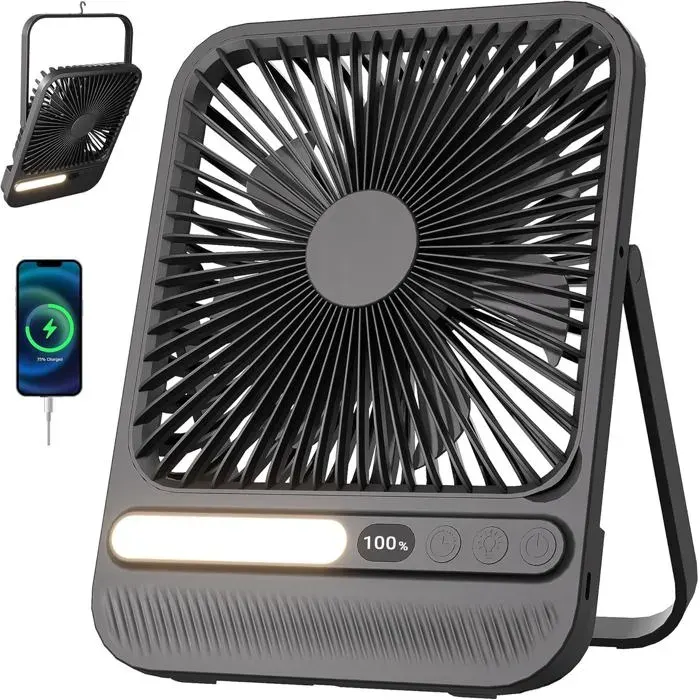 Ventilateur Portable de Voyage 7 Pouces avec Lumière jusqu’à 28H d’Autonomie Ultra Fin 14 Pouce Minuterie 8H Silencieux 42 dB