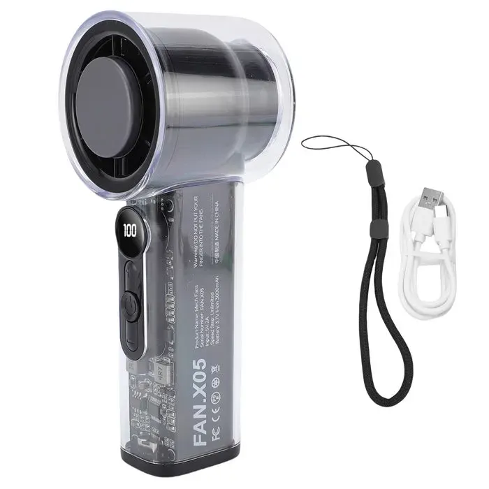 Ventilateur portable FAN.X05 – 100 vitesses affichage numérique refroidissement rapide silencieux – pour voyage camping – Noir