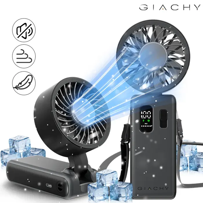 Ventilateur portable - GIACHY - A929 - Plaque Ice Cooling - Batterie 6000mAh - 6 vitesses