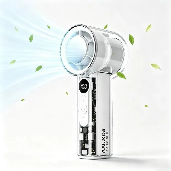 Ventilateur portable glacé NEOZHOU mini ventilateur 3000mAh 6 vitesses corps transparent voyage bureau extérieur (Blanc)