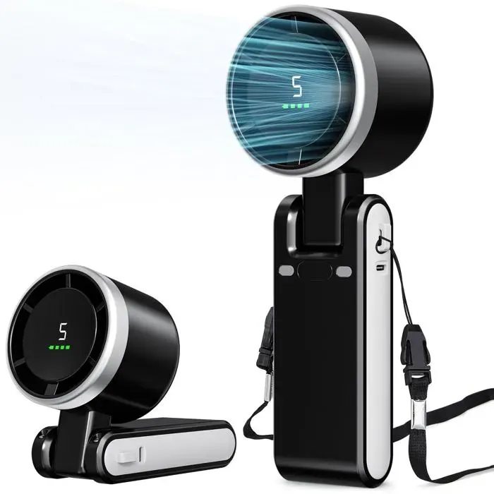 Ventilateur portable - GRANDSALEY - Mini-ventilateur - Pliable 180° - 5 vitesses - Rechargeable USB — coloris Noir