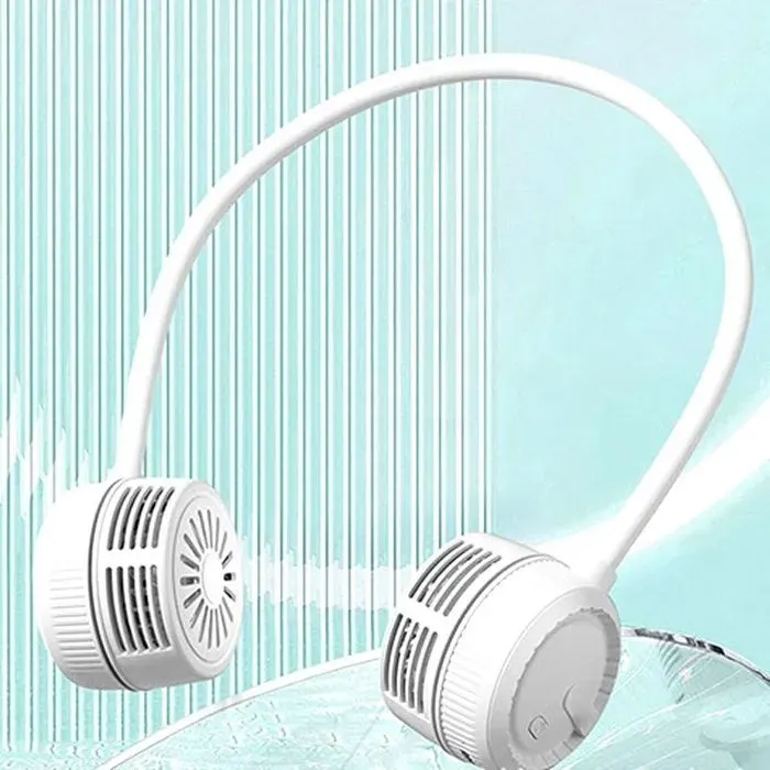 Ventilateur Portable mains libres sans pales USB 360 de cou Rechargeable pour extérieur et bureauBlanc