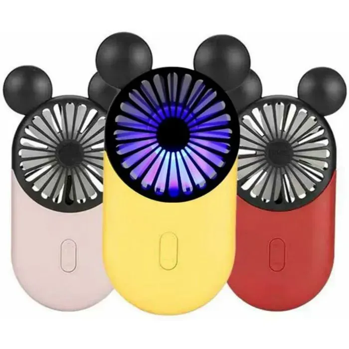 Ventilateur portable mignon - PZCC - Design Mickey Mouse - Rouge rose jaune - 3 vitesses réglables