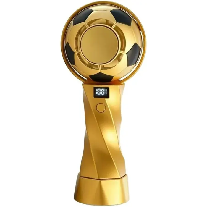 Ventilateur portable Mini-rechargeable USB design ballon de football doré-à 5 vitesses–Affichage LED – Pour maison bureau voyage