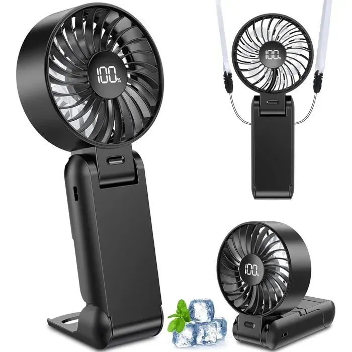 Ventilateur portable mini ventilateur de poche avec écran et cordon 5 vitesses ventilateur de voyage USB 3800 mAh