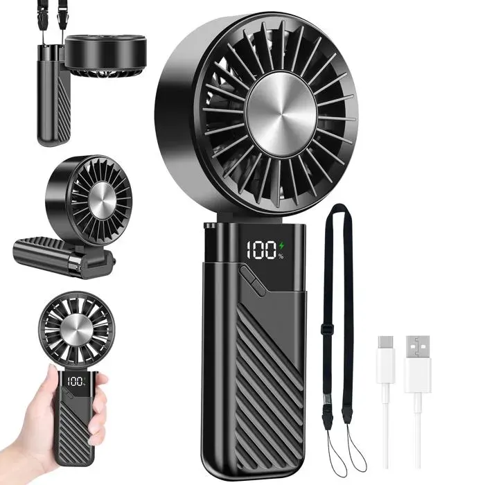 Ventilateur portable mini ventilateur USB à main petit ventilateur de poche portable rechargeable à 5 vitesses (Noir)