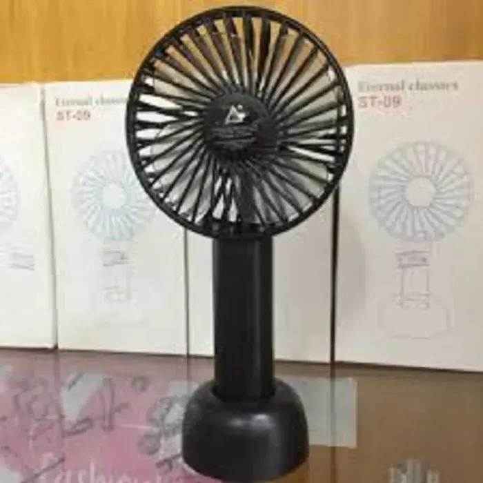Ventilateur portable - Noir - USB rechargeable - À main ou à poser - 60 dB - Lampe LED intégrée