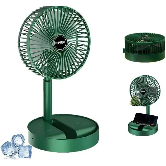 Ventilateur portable pliable 3 vitesses 1200 mAh USB pour maison/camping/bureau – 17 cm Vert