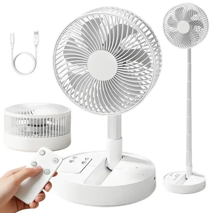 Ventilateur Portable Pliable 8 5400mAh 4 Vitesses 4 Minuteries 90° Oscillation Type-C Pour Voyage Maison Bureau