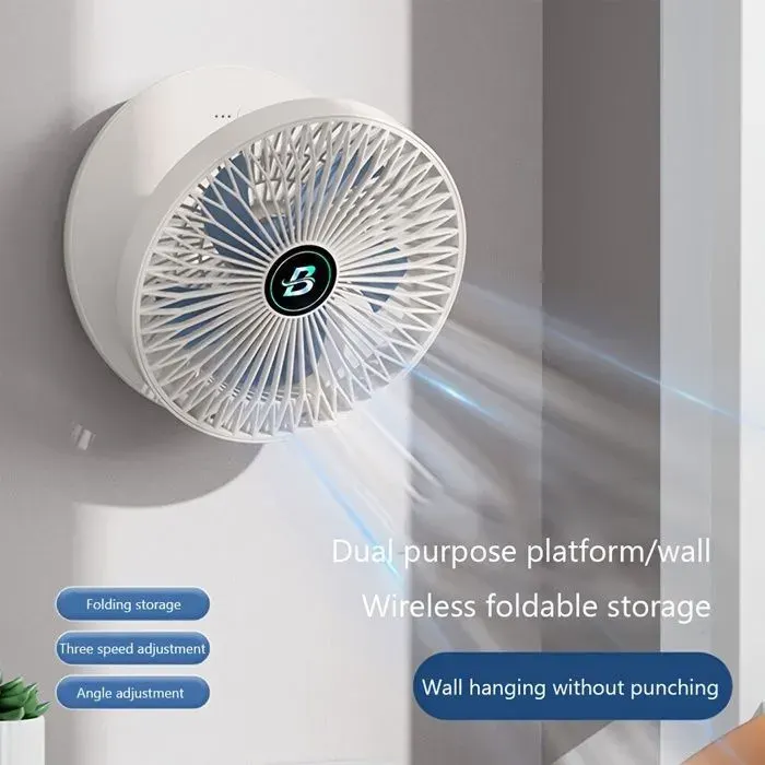 Ventilateur portable pliable avec batterie rechargeable pour fixation murale et circulation dair-1200mAh