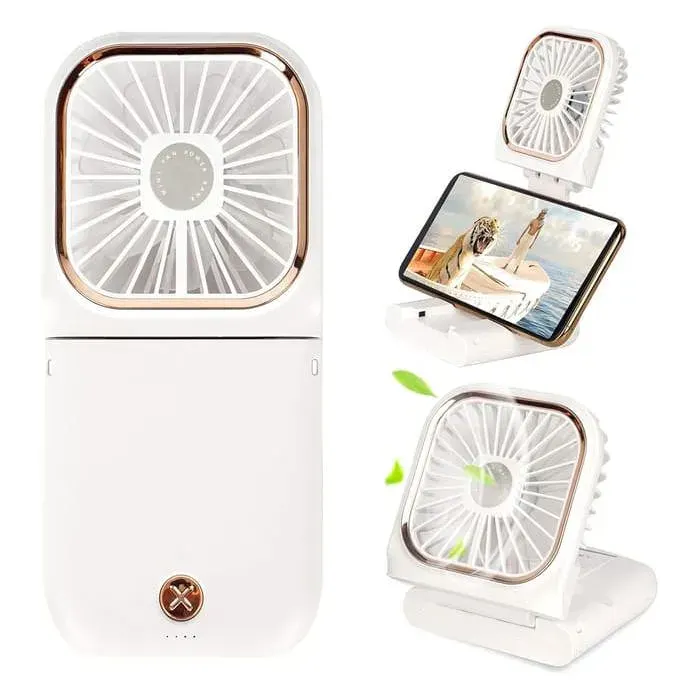 Ventilateur portable pliable avec chargement USB mini ventilateur à suspendre autour du cou (blanc)